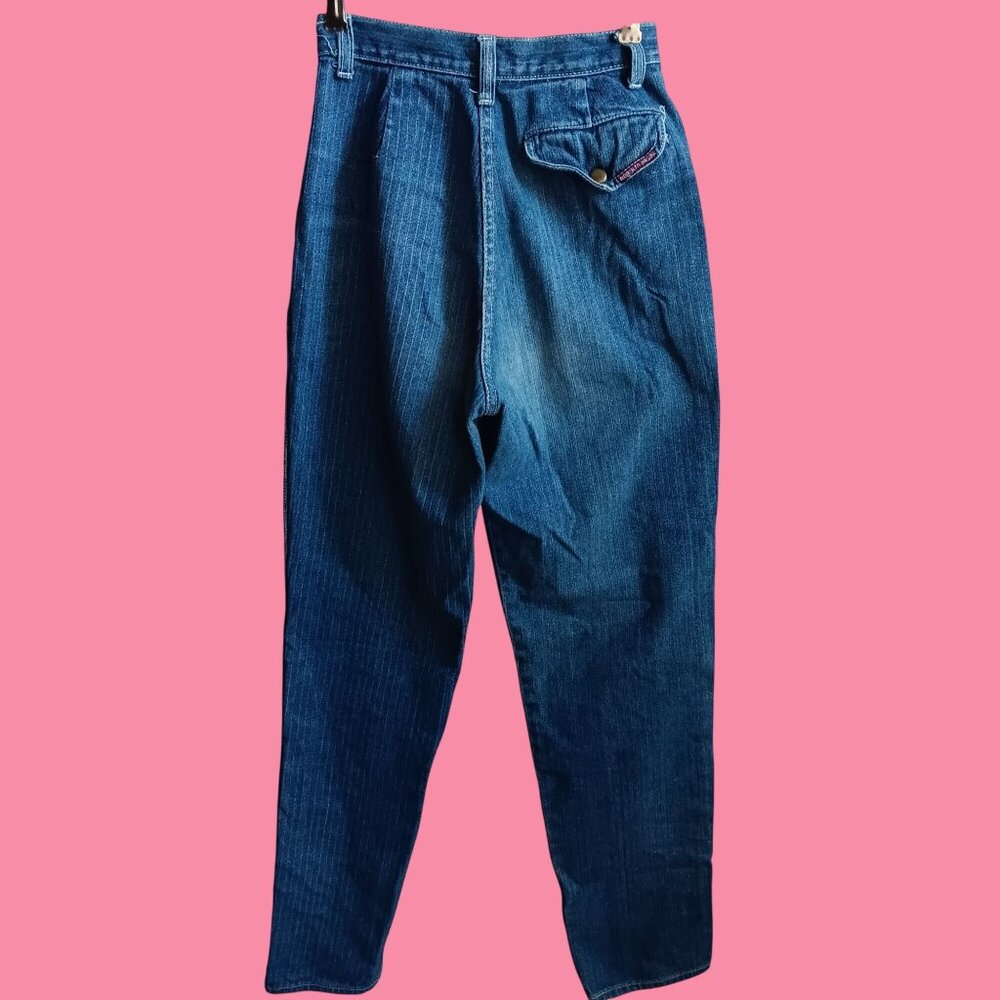 Vintage Womens Jeans 80s 3/4 23x32 Orsini Blue Denim Pleated High Waist Jeans